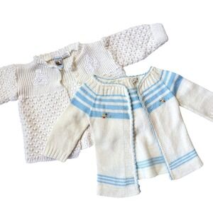 Vintage Baby Cardigan Sweater Bundle 0-6 Months ABC Ducks Blue‎ White